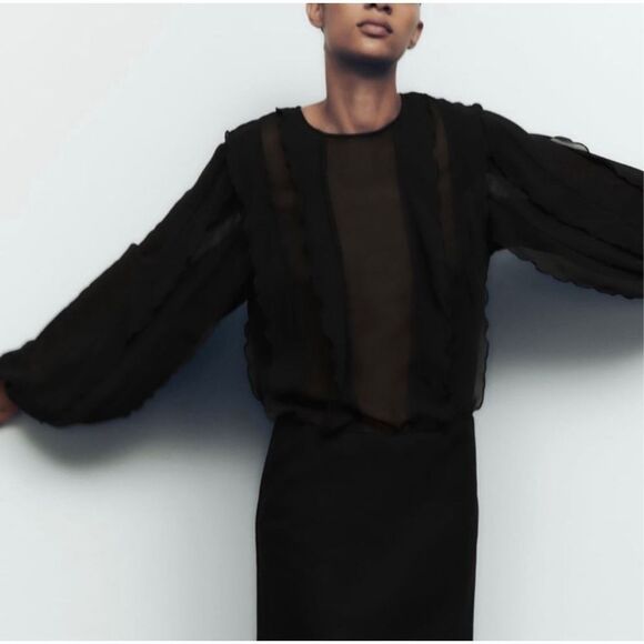 ZARA Black Ruffle Dress NWT Size M - Picture 2 of 11